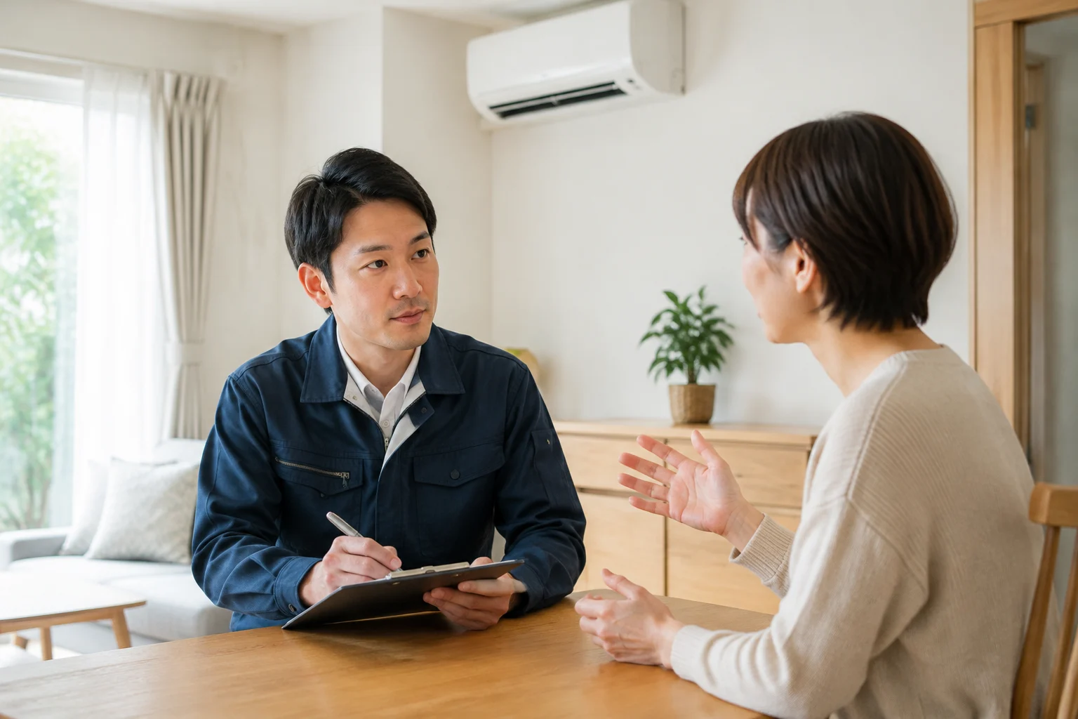 お客様のご希望を聞きながらメモを取る作業員のイメージ